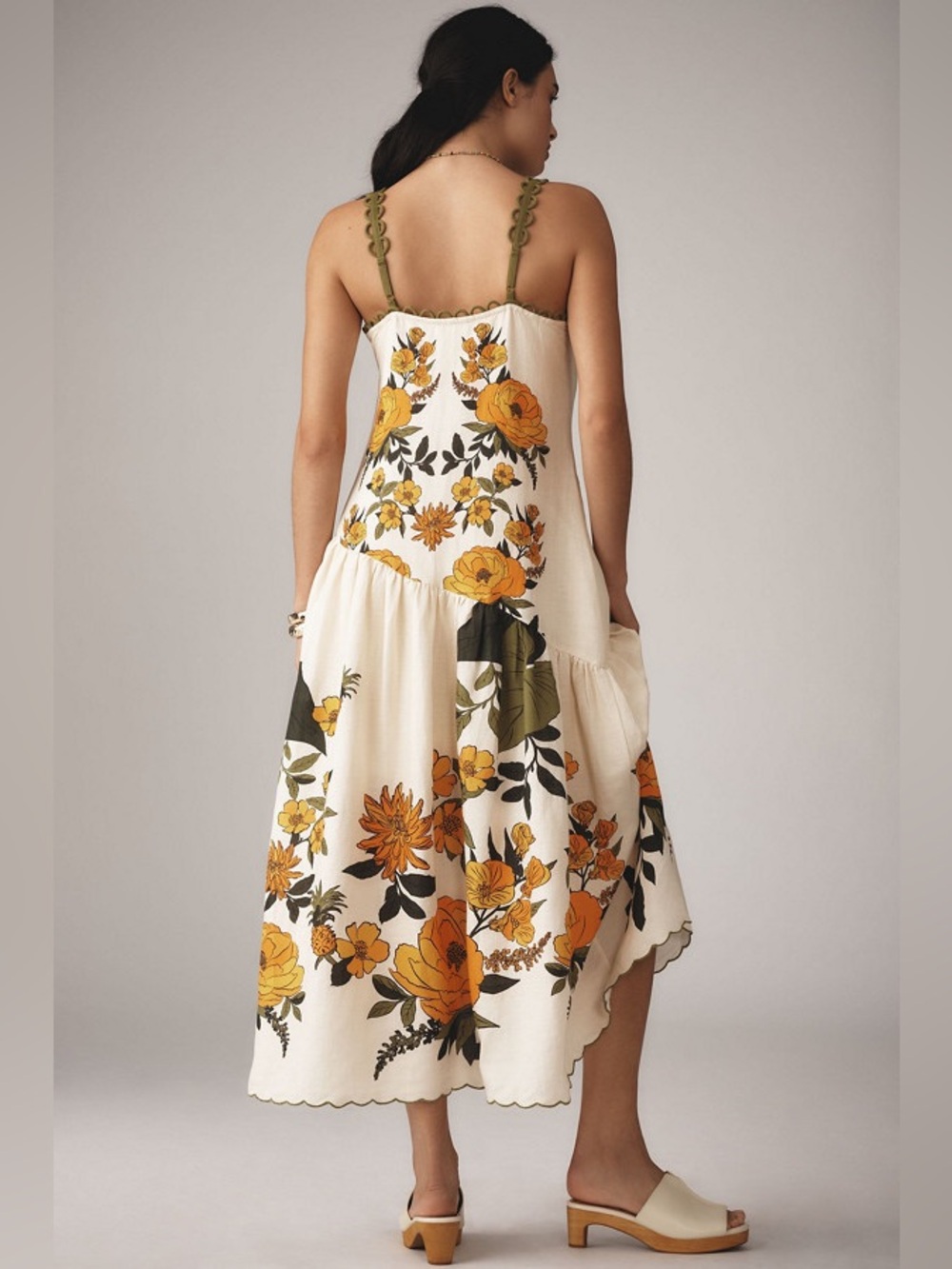 Farm Rio v neck A line cream yellow green floral maxi dress - Picture 3 of 13